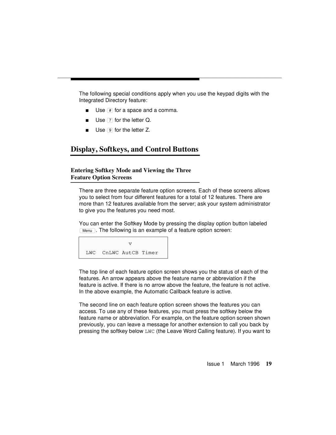 AT&T 8410 manual Display, Softkeys, and Control Buttons 