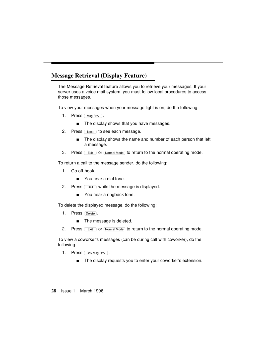 AT&T 8410 manual Message Retrieval Display Feature 