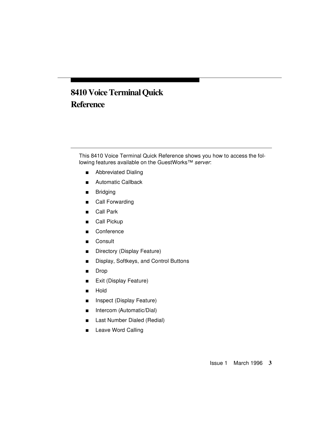 AT&T 8410 manual Voice Terminal Quick Reference 