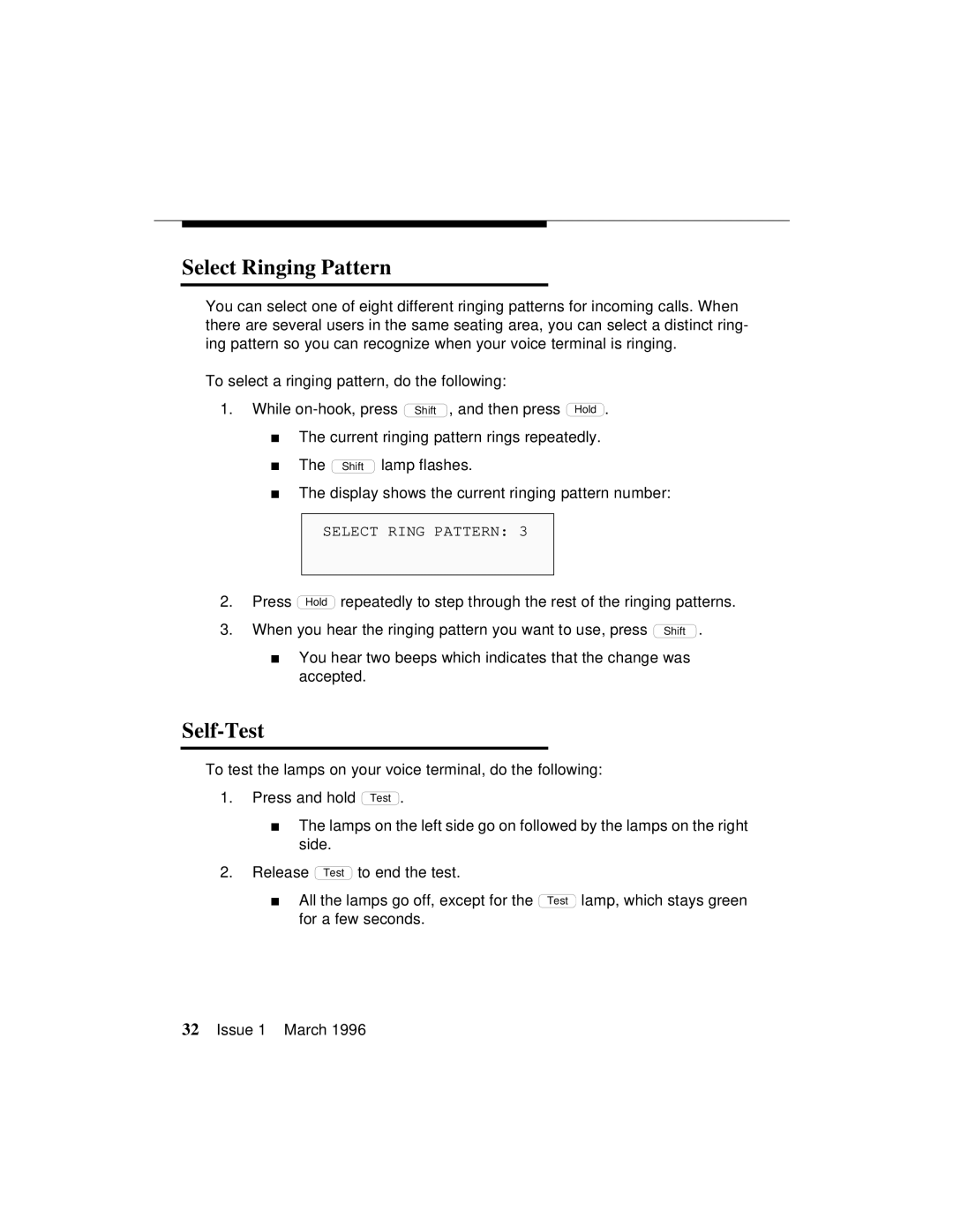 AT&T 8410 manual Select Ringing Pattern, Self-Test 