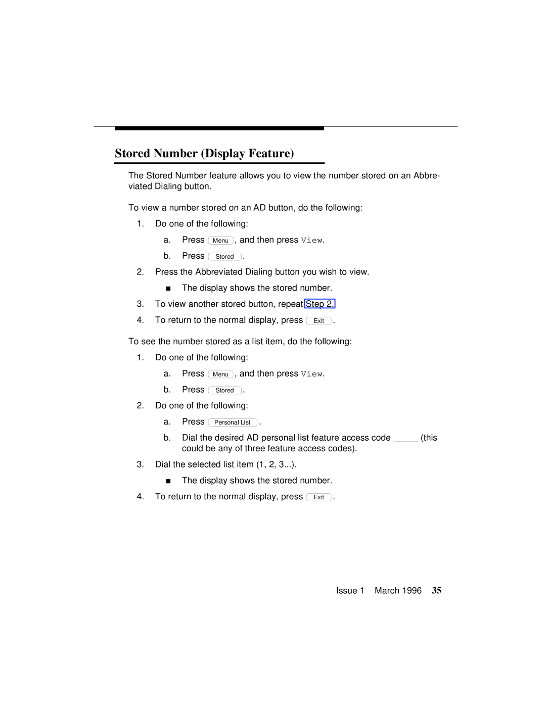 AT&T 8410 manual Stored Number Display Feature 