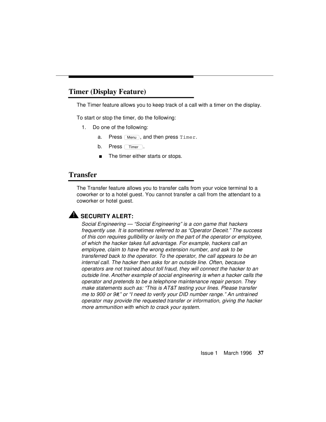 AT&T 8410 manual Timer Display Feature, Transfer 