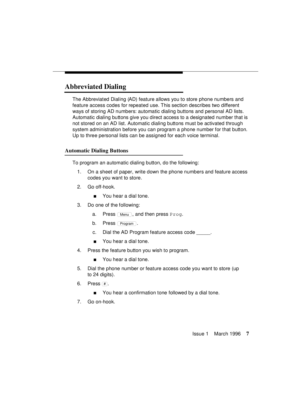 AT&T 8410 manual Abbreviated Dialing, Automatic Dialing Buttons 