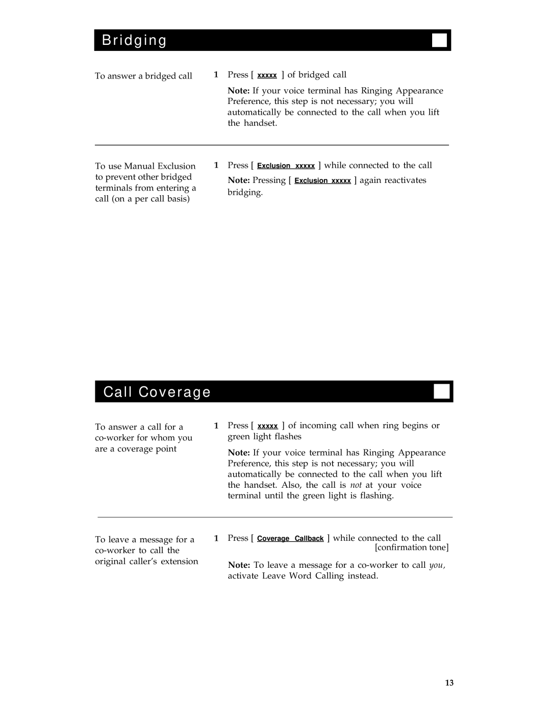 AT&T 8434 manual Bridging, Call Coverage 