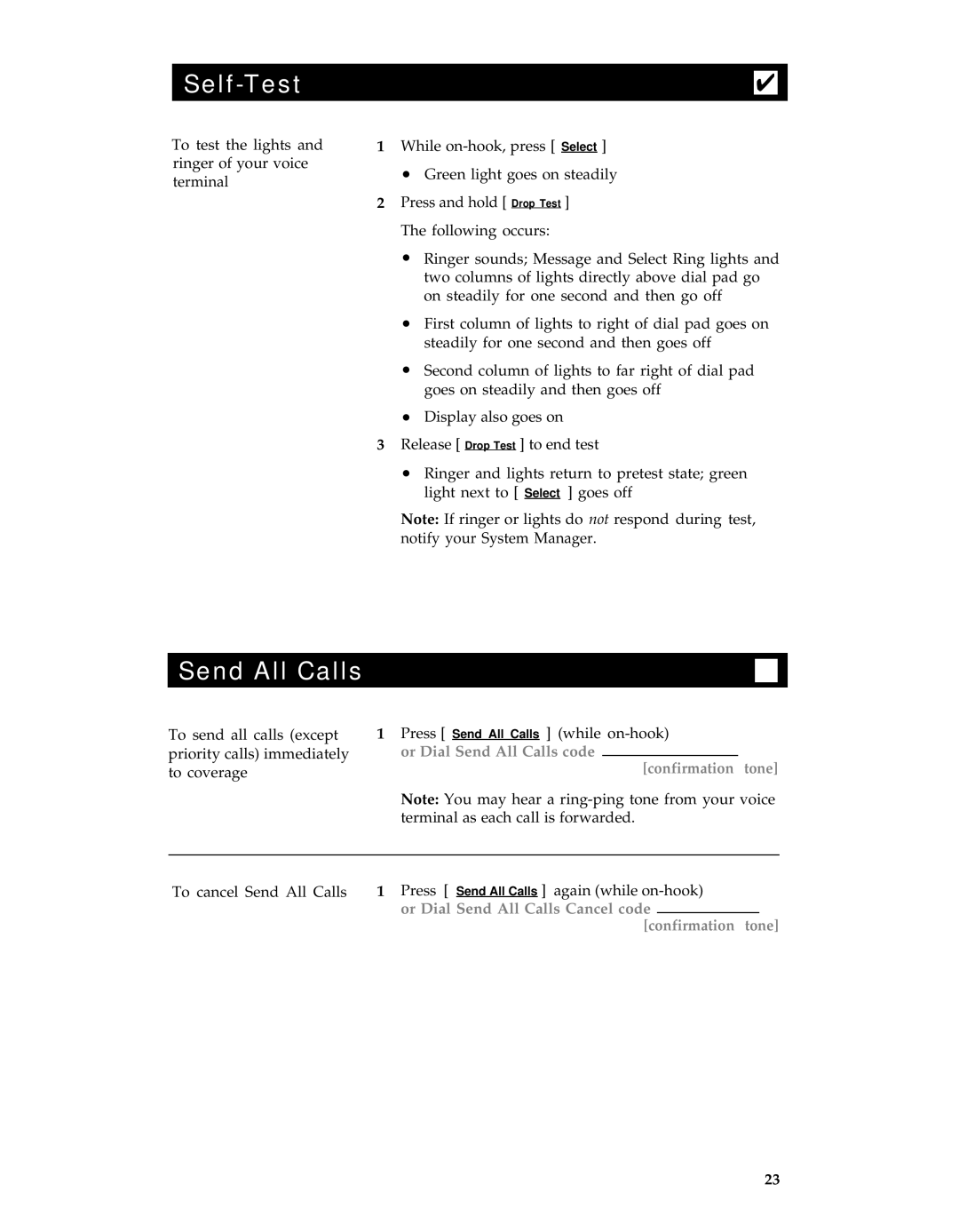 AT&T 8434 manual Self-Test, Or Dial Send All Calls code Confirmation tone 
