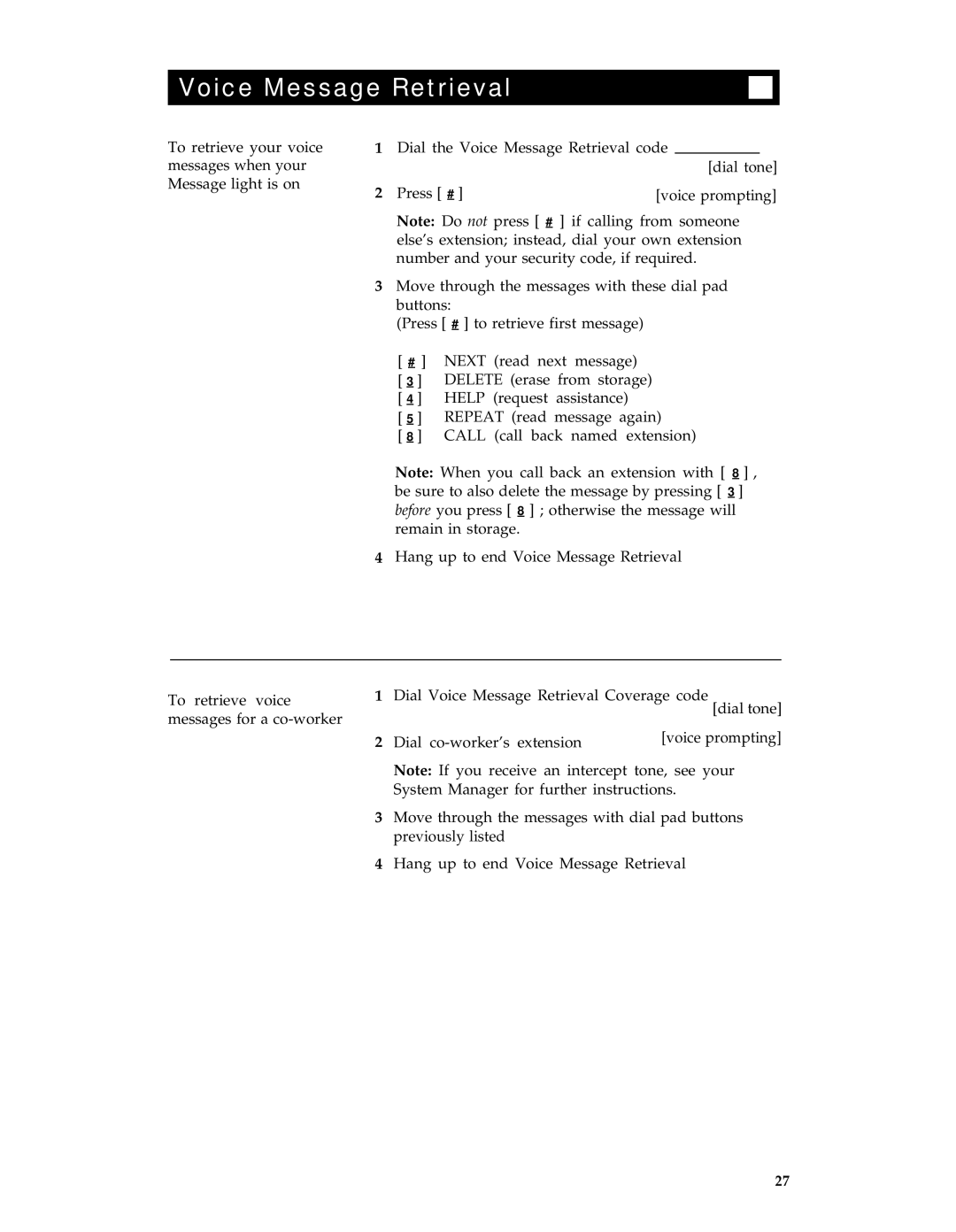 AT&T 8434 manual Voice Message Retrieval 