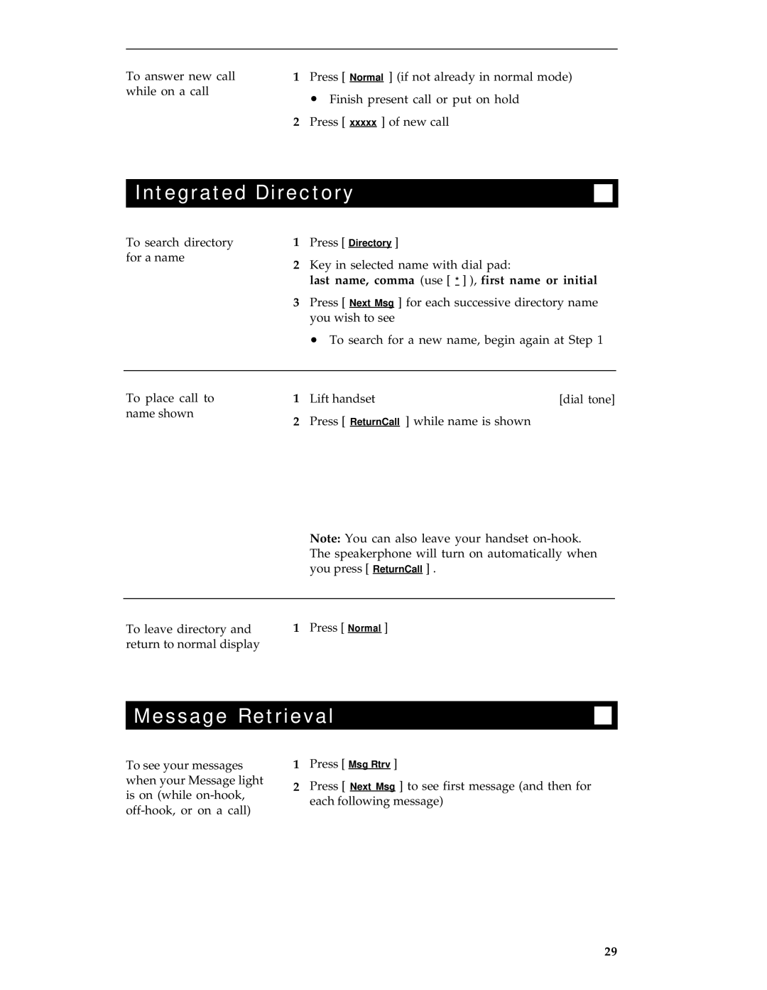 AT&T 8434 manual Integrated Directory, Message Retrieval 