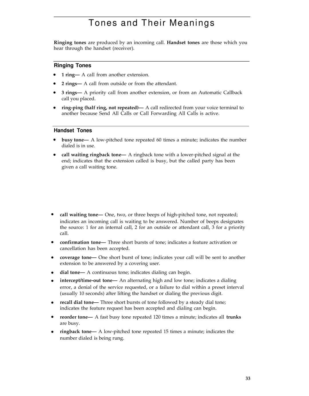 AT&T 8434 manual Tones and Their Meanings 