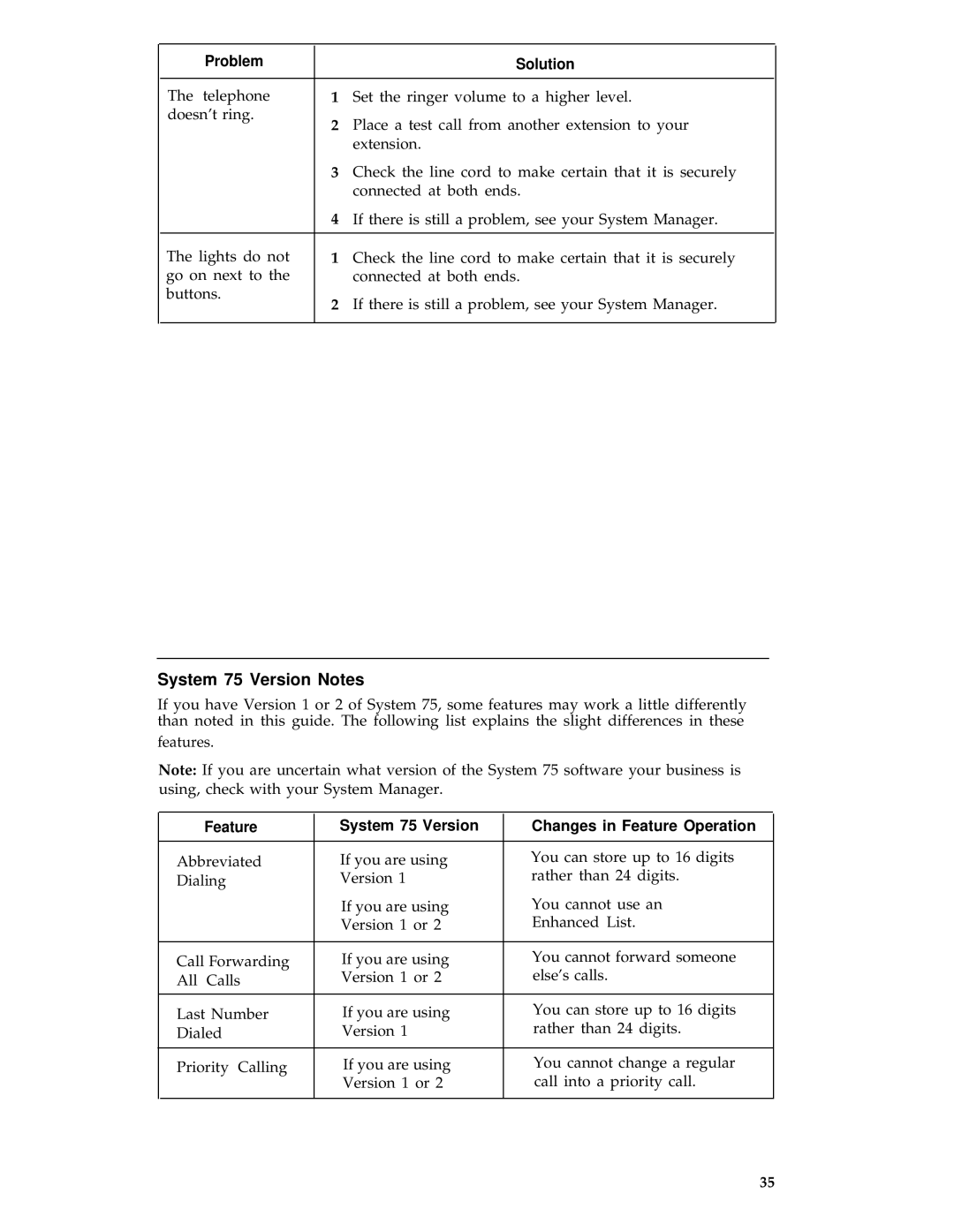 AT&T 8434 manual Feature System 75 Version Changes in Feature Operation 