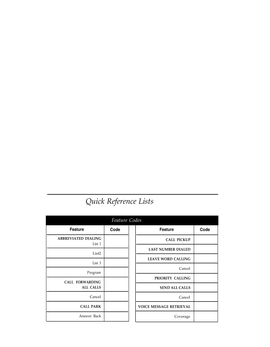 AT&T 8434 manual Quick Reference Lists, Feature Codes 