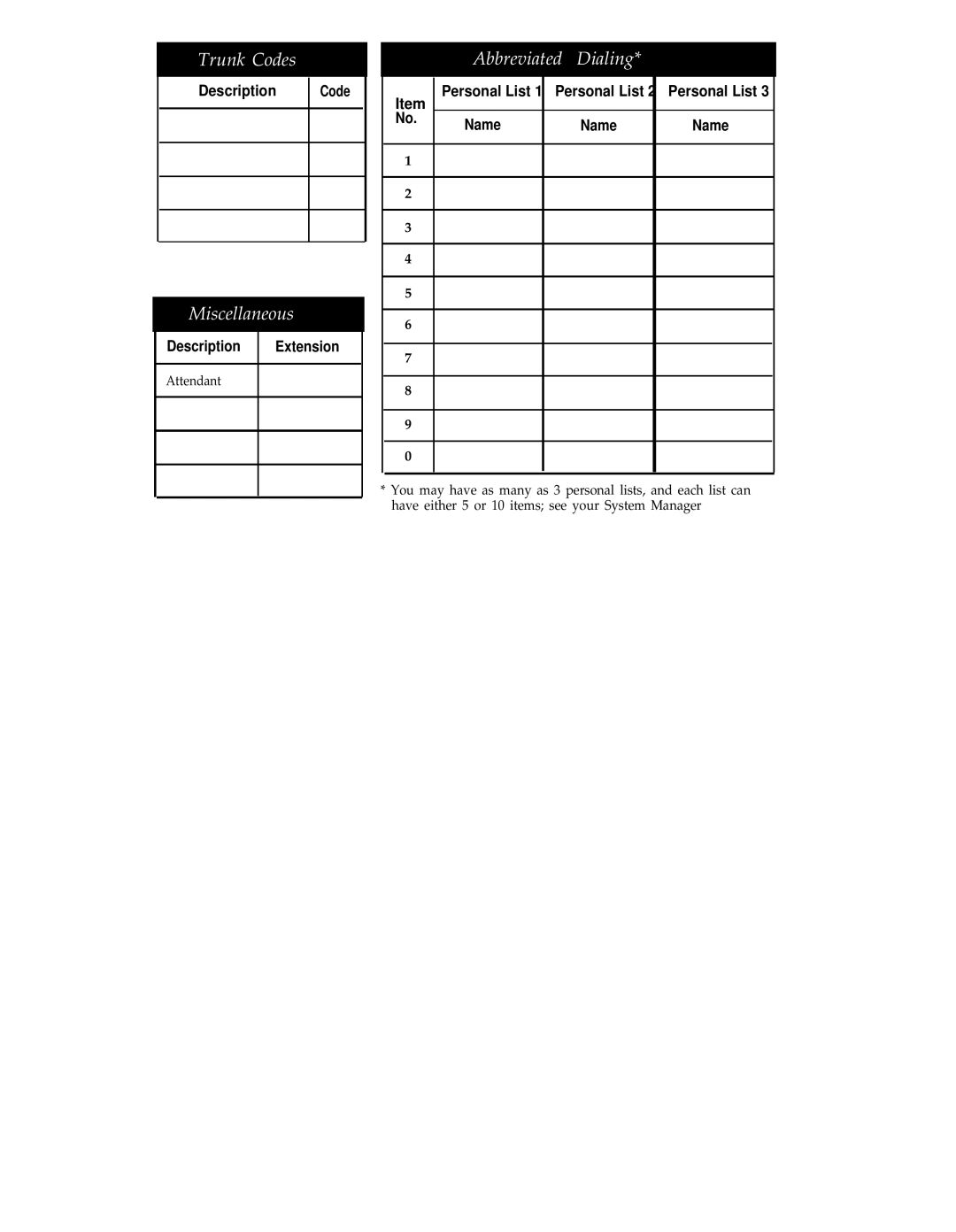 AT&T 8434 manual Trunk Codes 