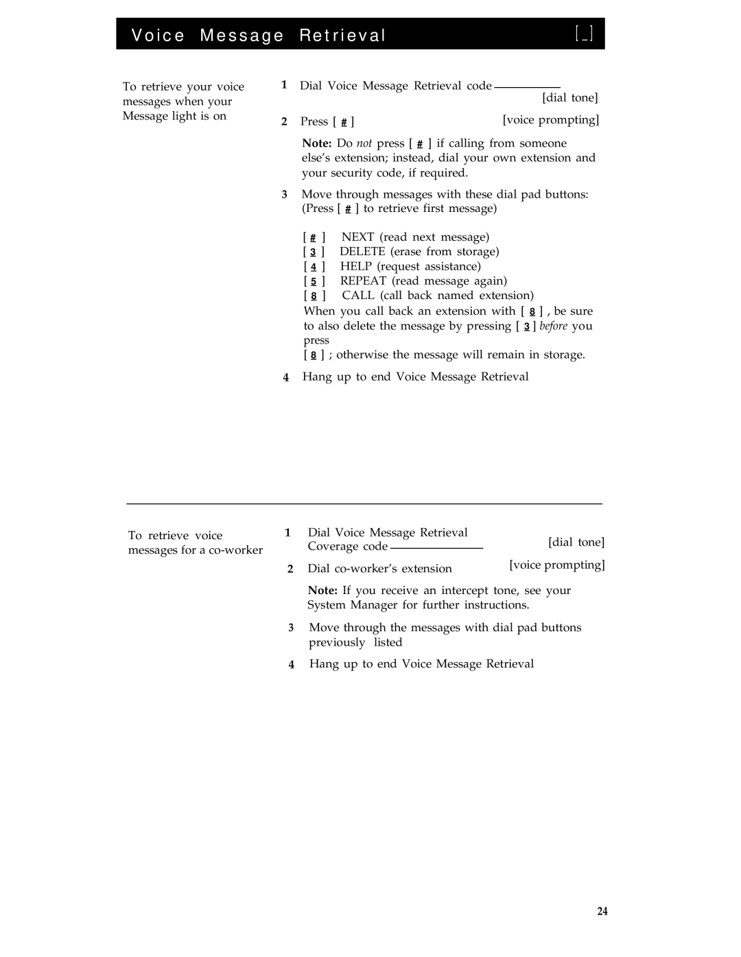 AT&T 8503T manual Voice Message Retrieval 