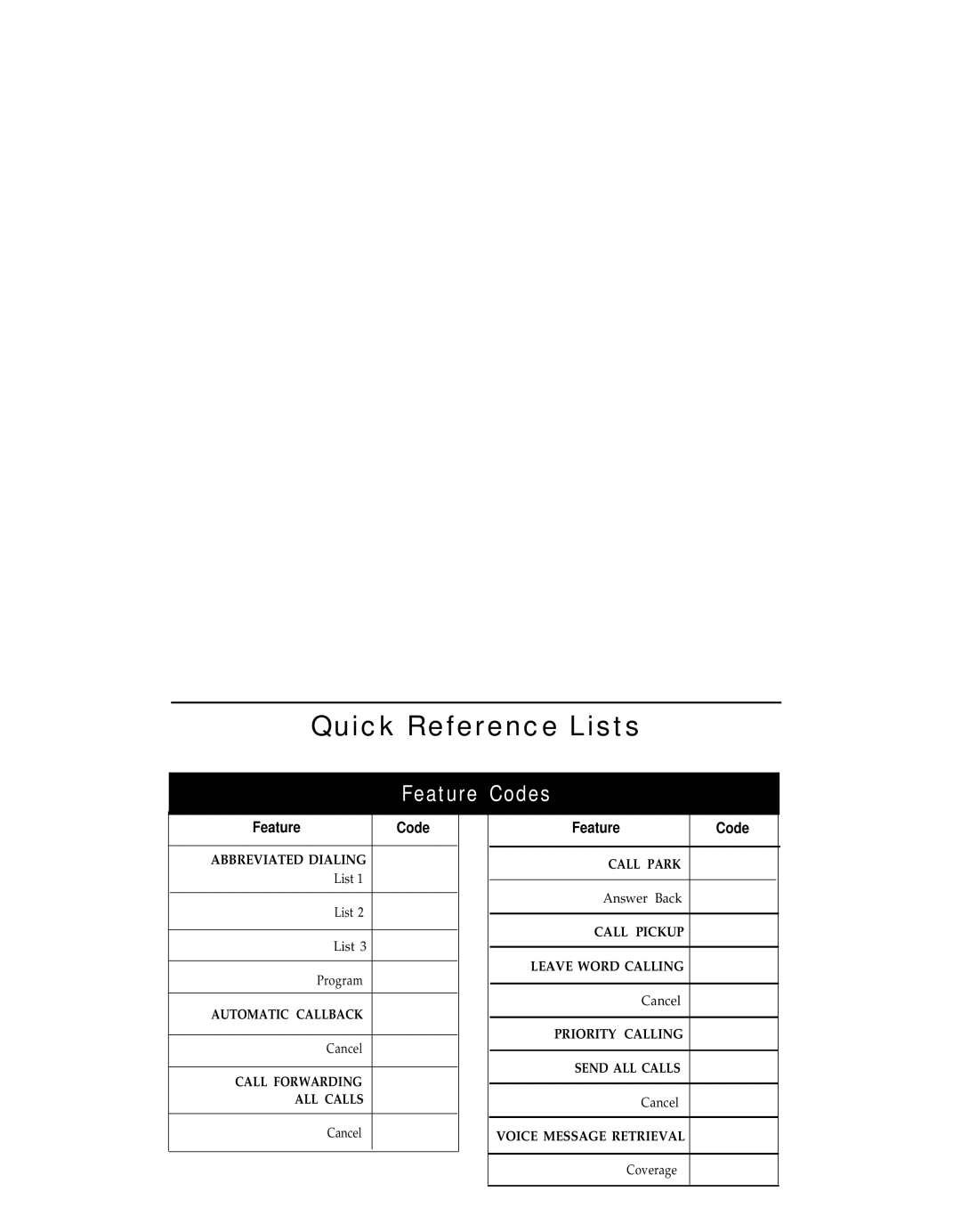 AT&T 8503T manual Quick Reference Lists, Feature Codes 