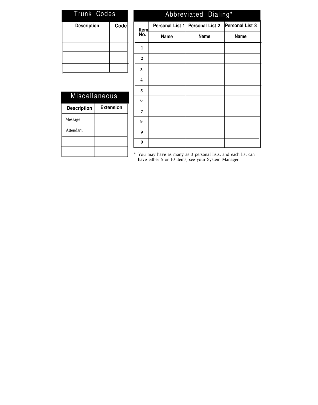 AT&T 8503T manual Trunk Codes, Miscellaneous 