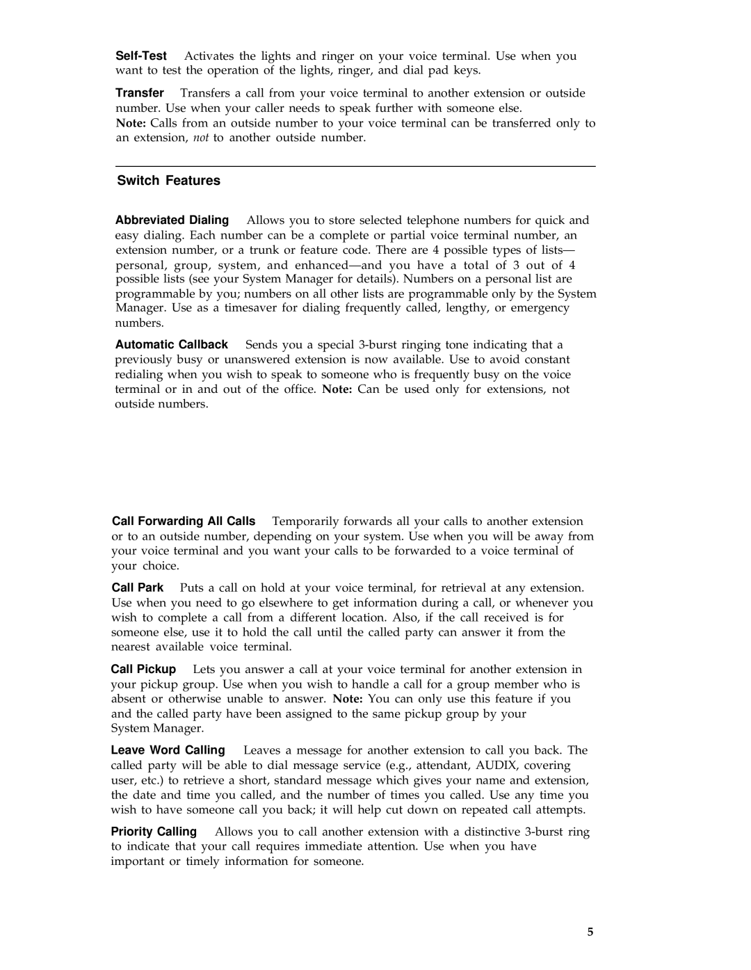 AT&T 8503T manual Switch Features 