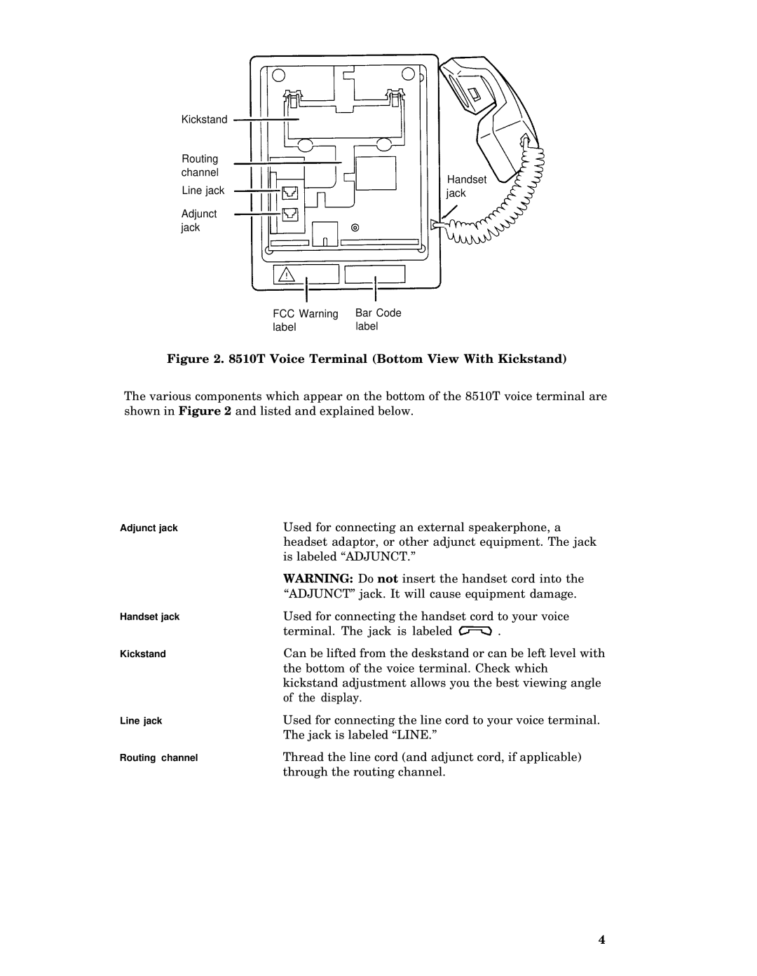 AT&T 8510T manual Voice Terminal Bottom View With Kickstand 