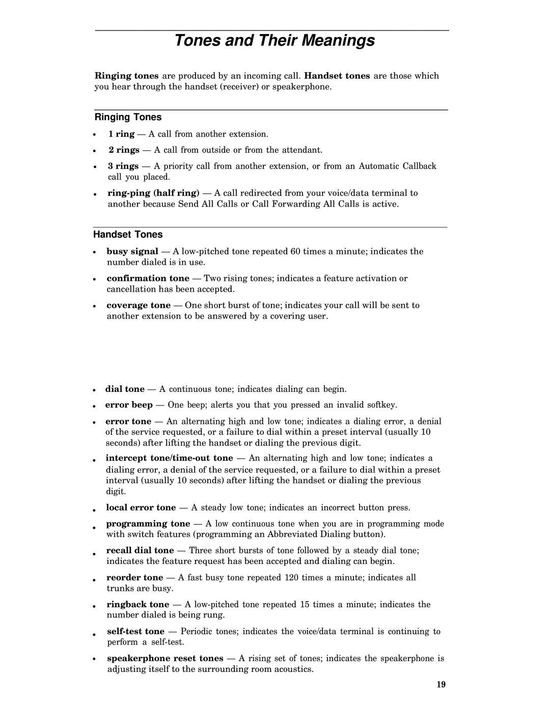 AT&T 8520T manual Tones and Their Meanings, Ringing Tones 