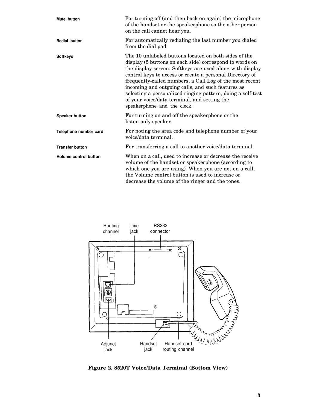 AT&T 8520T manual Voice/Data Terminal Bottom View 