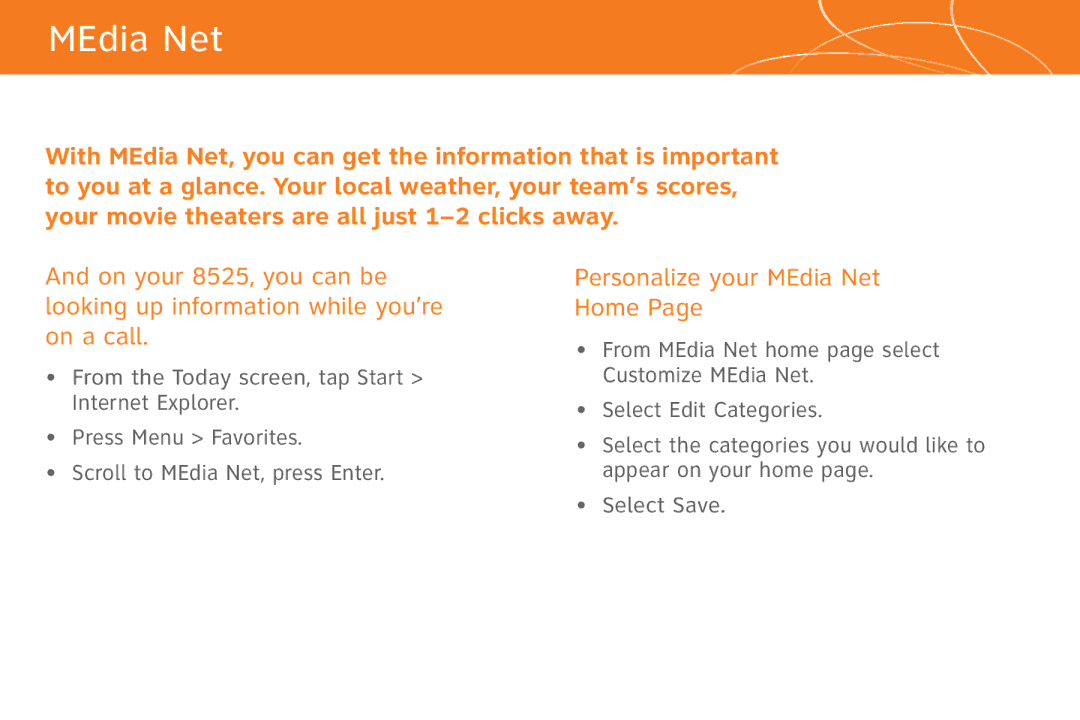 AT&T 8525 quick start Personalize your MEdia Net Home 