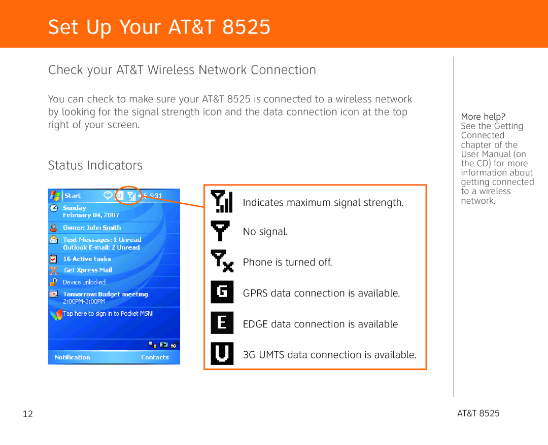 AT&T 855 manual Check your AT&T Wireless Network Connection, Status Indicators 