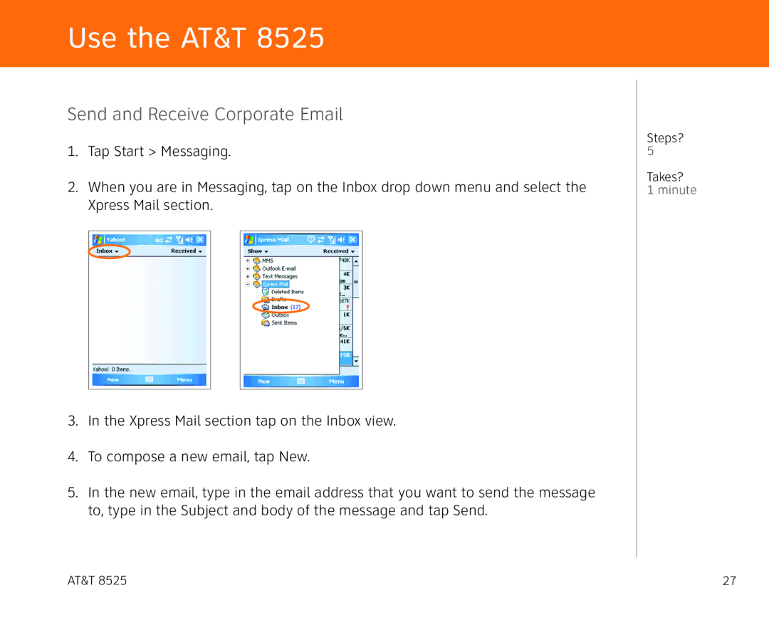 AT&T 855 manual Send and Receive Corporate Email 