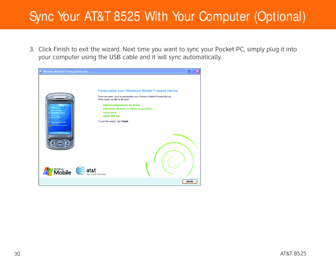 AT&T 855 manual Sync Your AT&T 8525 With Your Computer Optional 