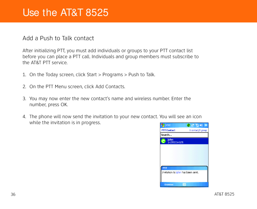 AT&T 855 manual Add a Push to Talk contact 