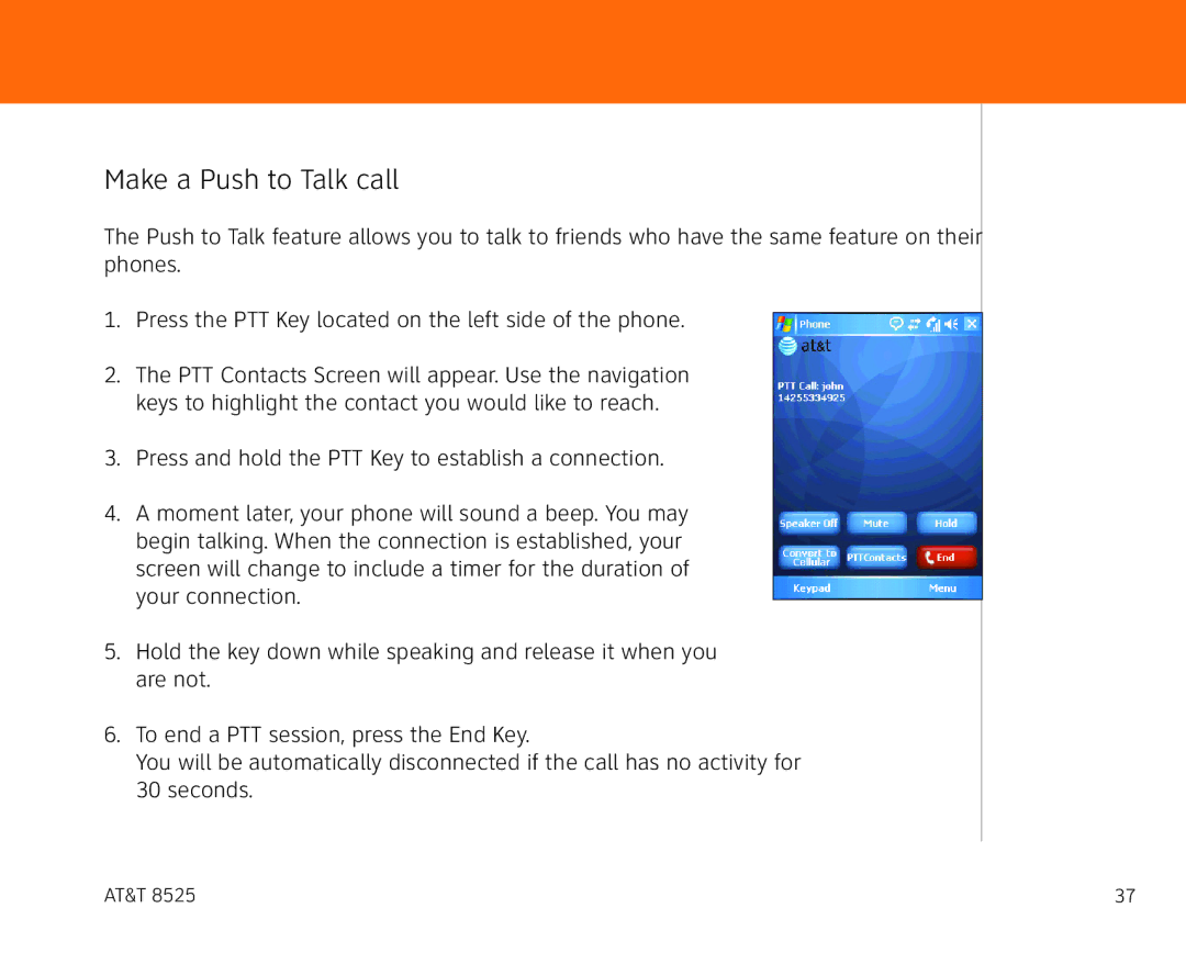 AT&T 855 manual Make a Push to Talk call 