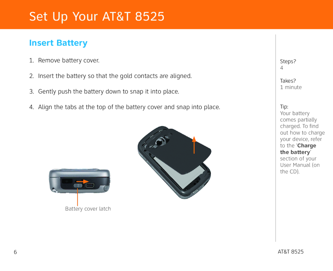 AT&T 855 manual Set Up Your AT&T, Insert Battery 