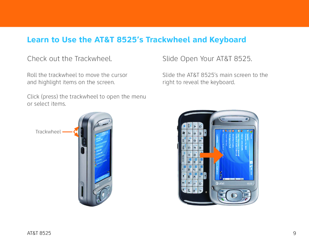 AT&T 855 manual Learn to Use the AT&T 8525’s Trackwheel and Keyboard, Check out the Trackwheel 