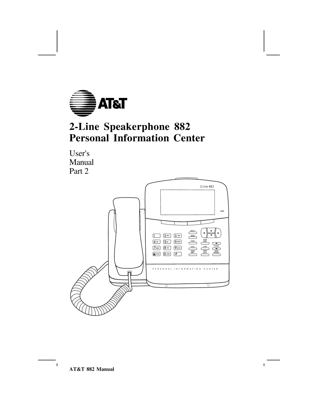 AT&T user manual Line Speakerphone 882 Personal Information Center, AT&T 882 Manual 