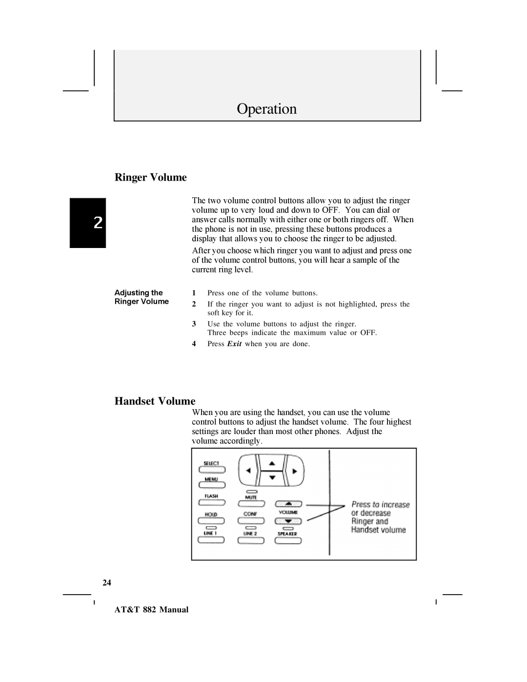 AT&T 882 user manual Ringer Volume, Handset Volume 