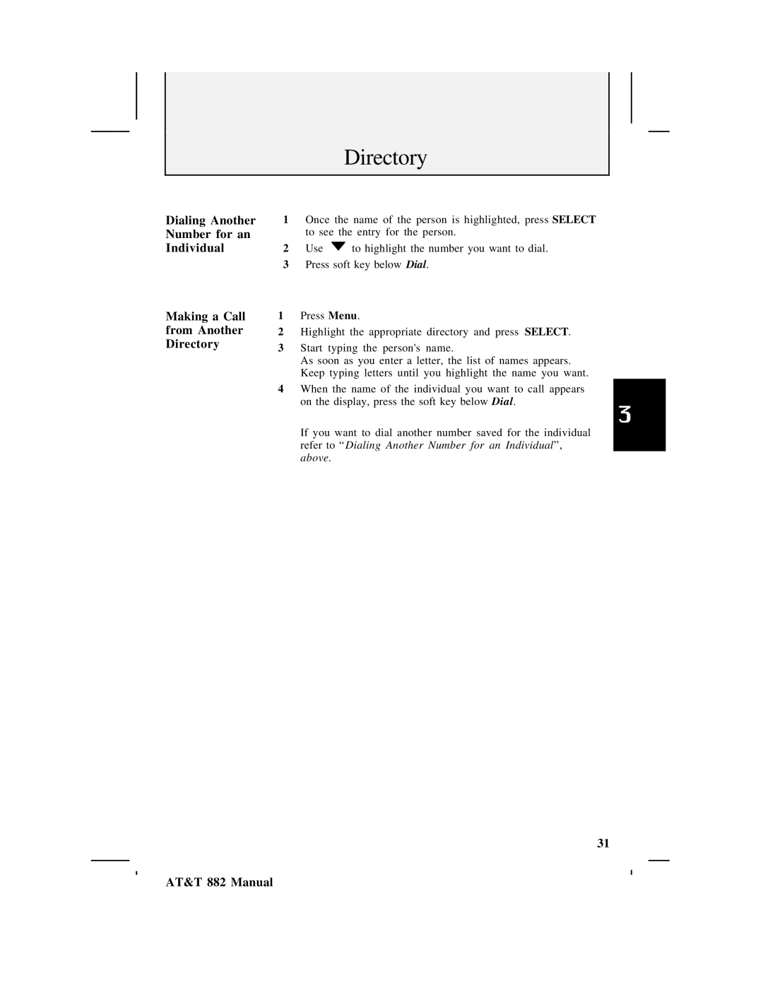 AT&T 882 user manual Directory 