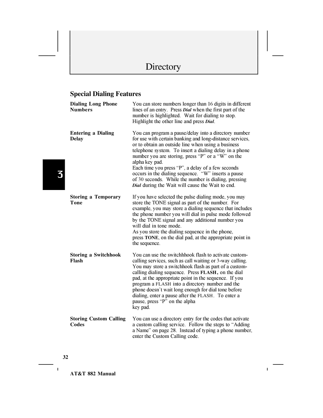 AT&T 882 user manual Special Dialing Features 