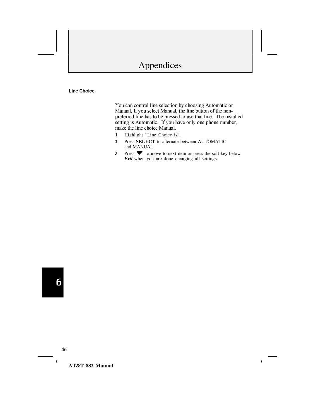 AT&T 882 user manual Line Choice 