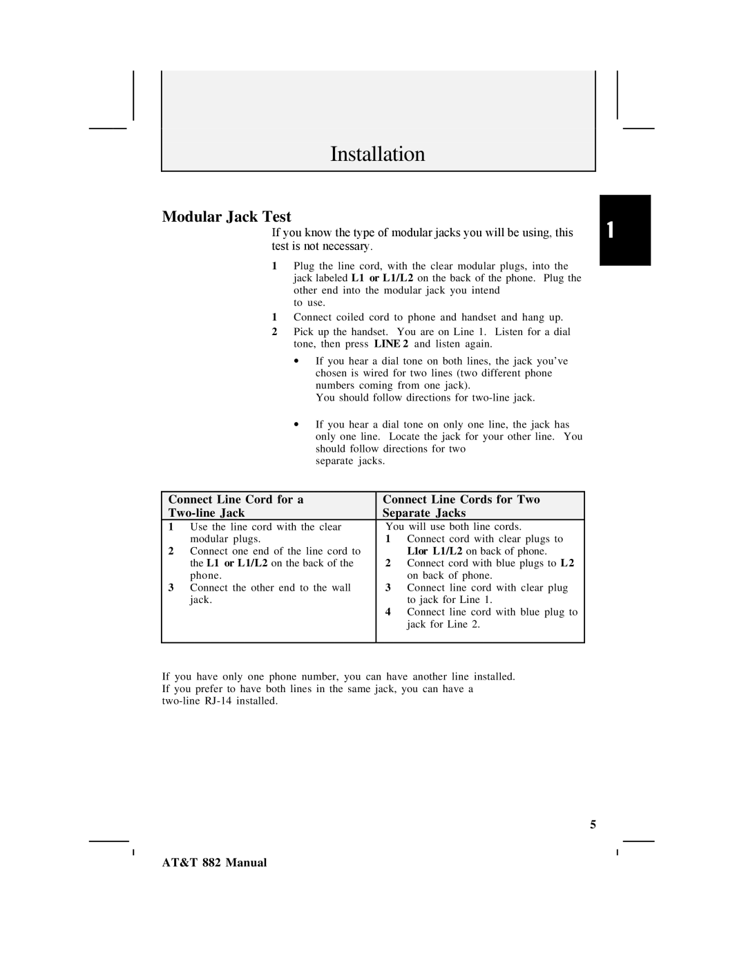 AT&T 882 user manual Modular Jack Test 