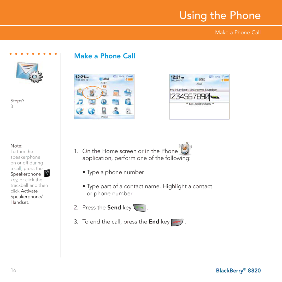 AT&T 8820 manual Using the Phone, Make a Phone Call 