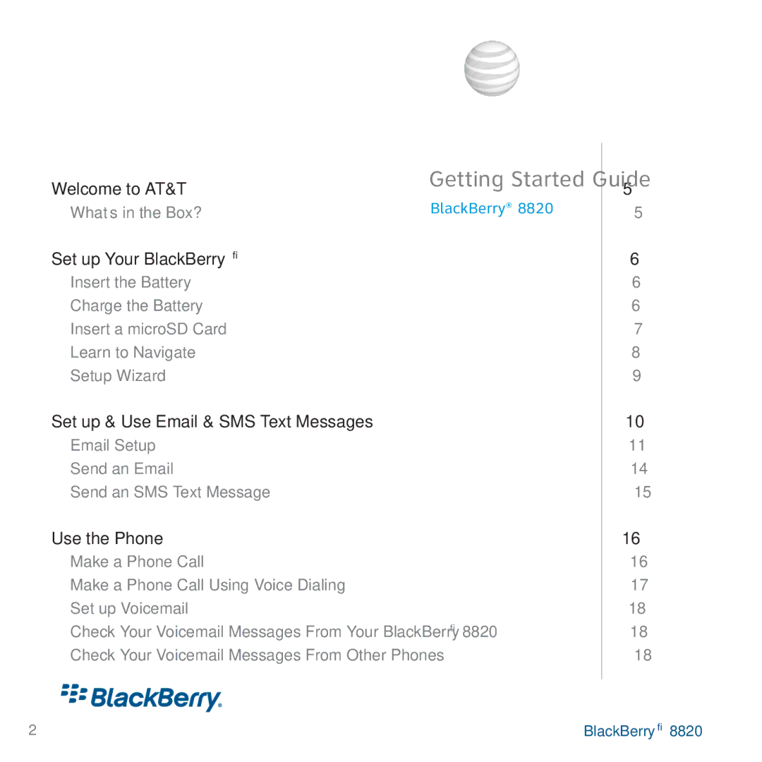 AT&T 8820 manual Table of Contents 