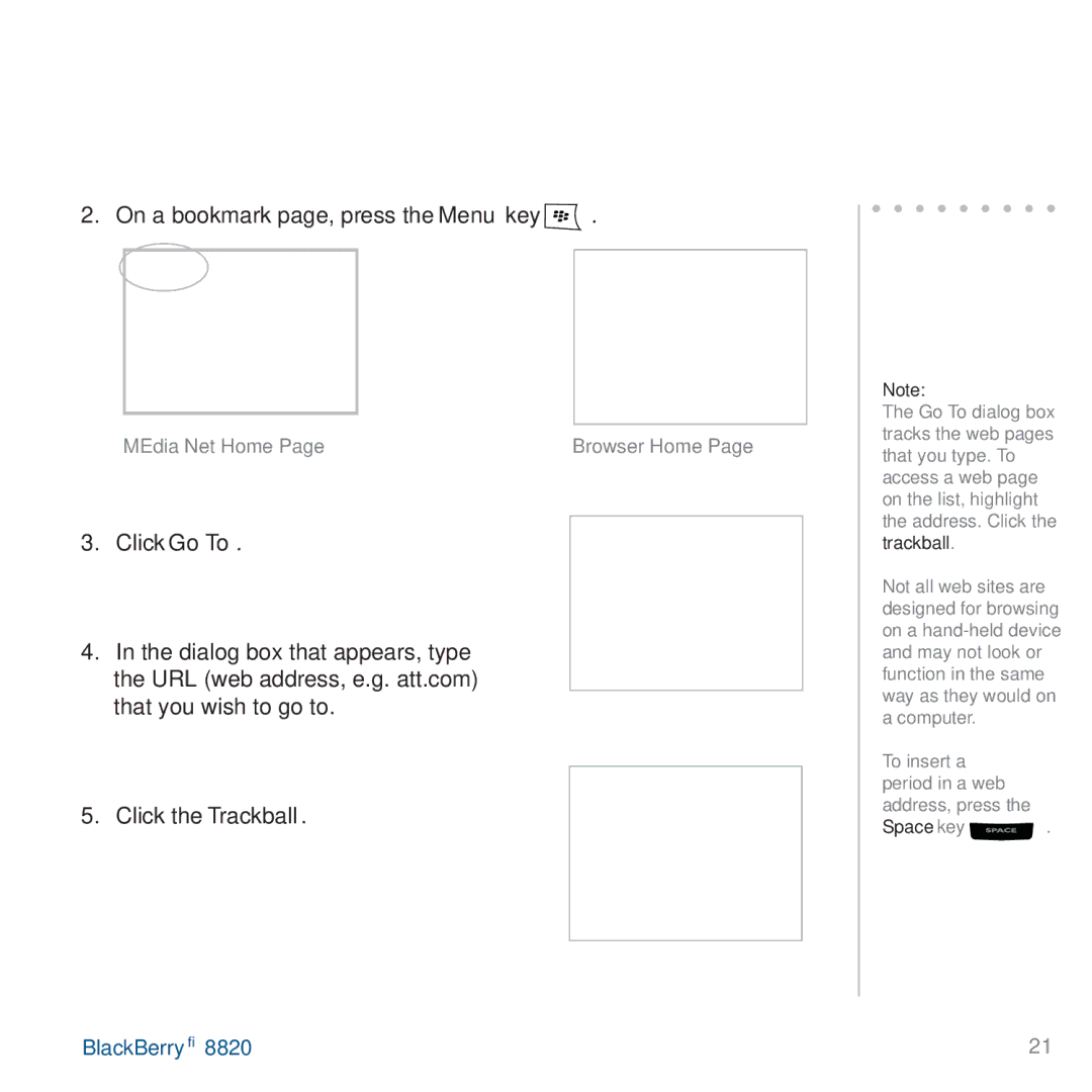 AT&T 8820 manual On a bookmark page, press the Menu key 