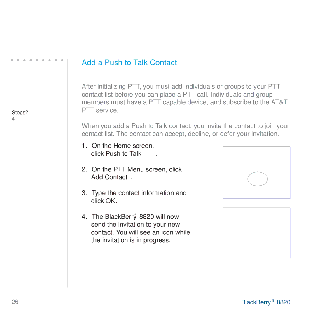 AT&T 8820 manual Use Push to Talk, Add a Push to Talk Contact 