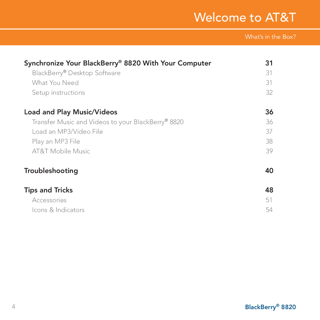 AT&T 8820 manual Welcome to AT&T, Load and Play Music/Videos 