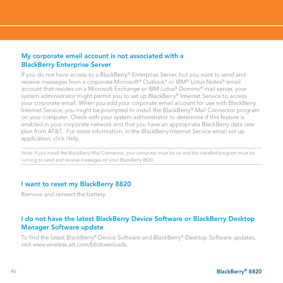 AT&T 8820 manual Want to reset my BlackBerry 