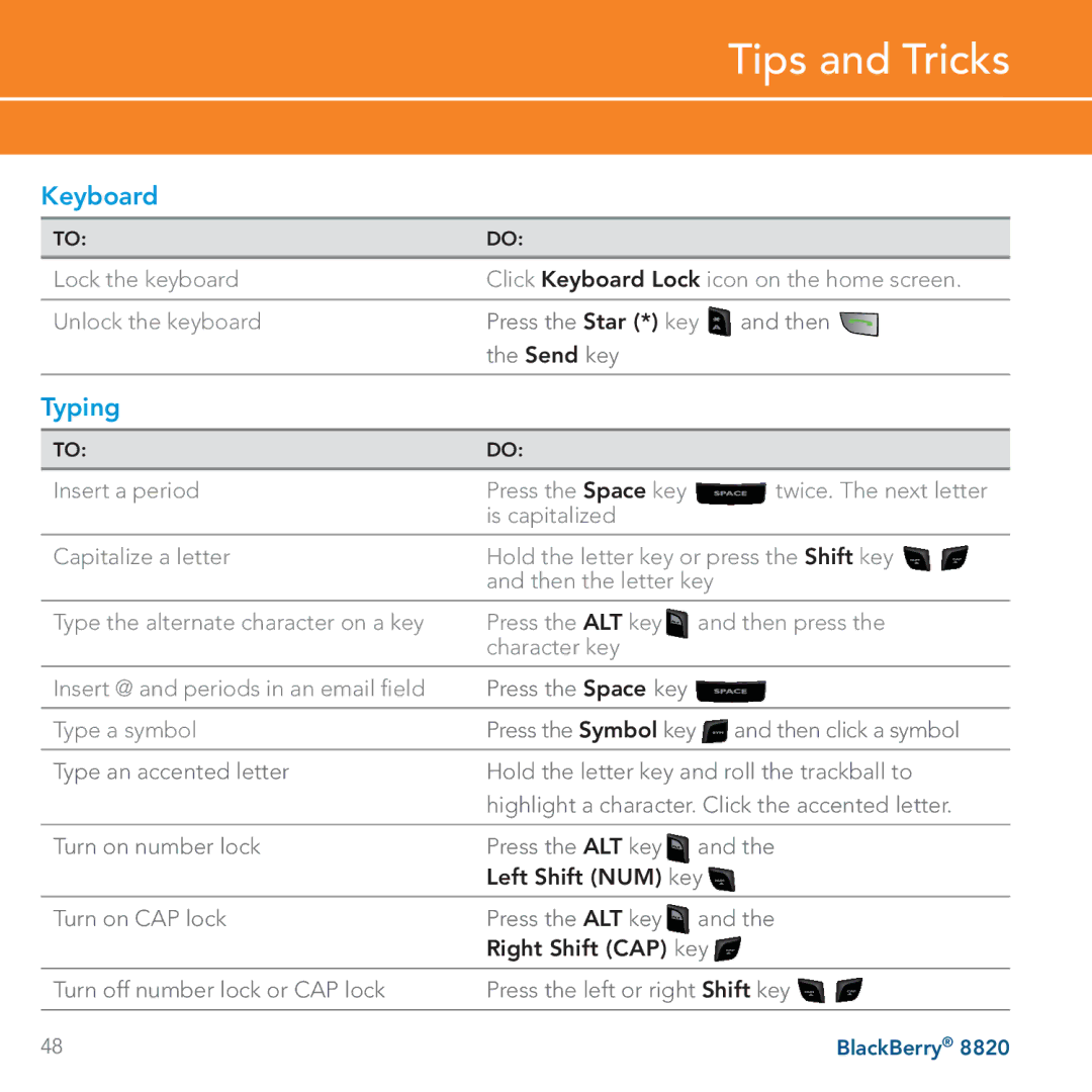 AT&T 8820 manual Tips and Tricks, Keyboard, Typing 