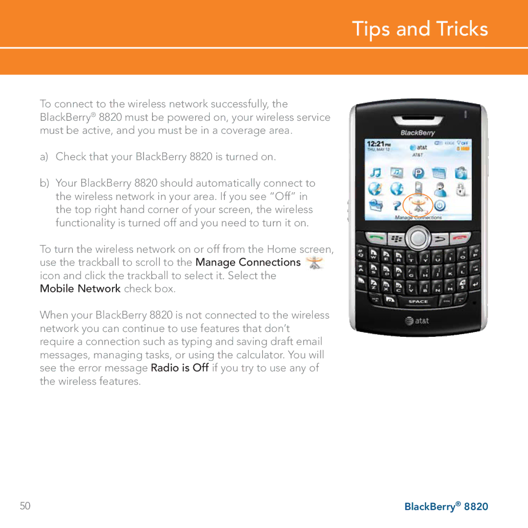 AT&T manual Check that your BlackBerry 8820 is turned on 