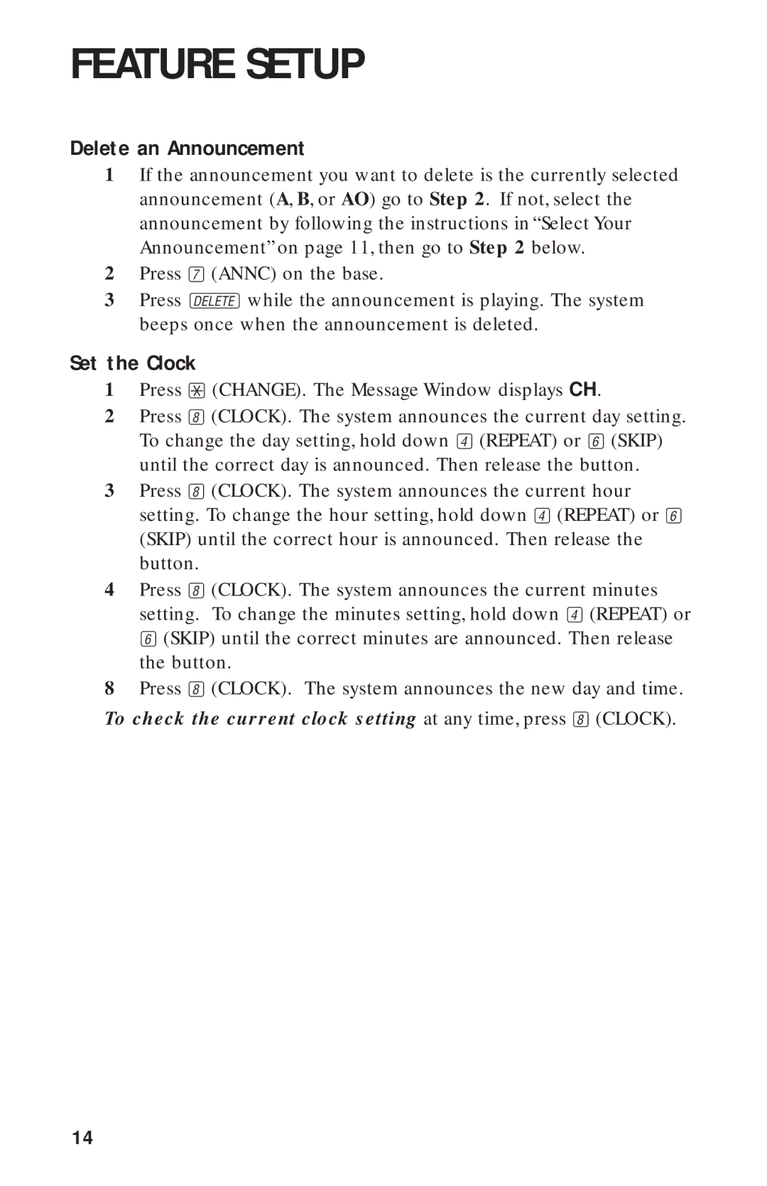 AT&T 900 MHz user manual Delete an Announcement, Set the Clock 