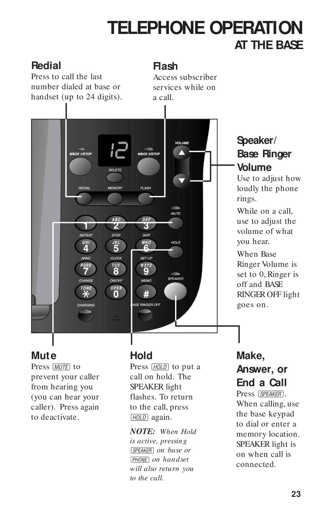 AT&T 900 MHz user manual AT the Base, Speaker Base Ringer Volume 