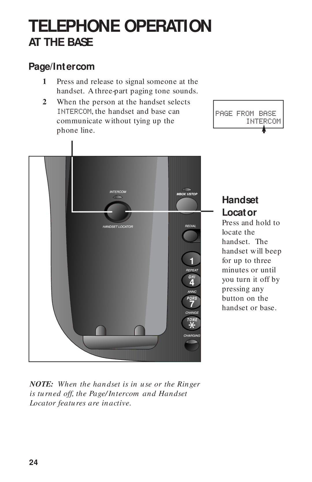 AT&T 900 MHz user manual Page/Intercom, Handset Locator 