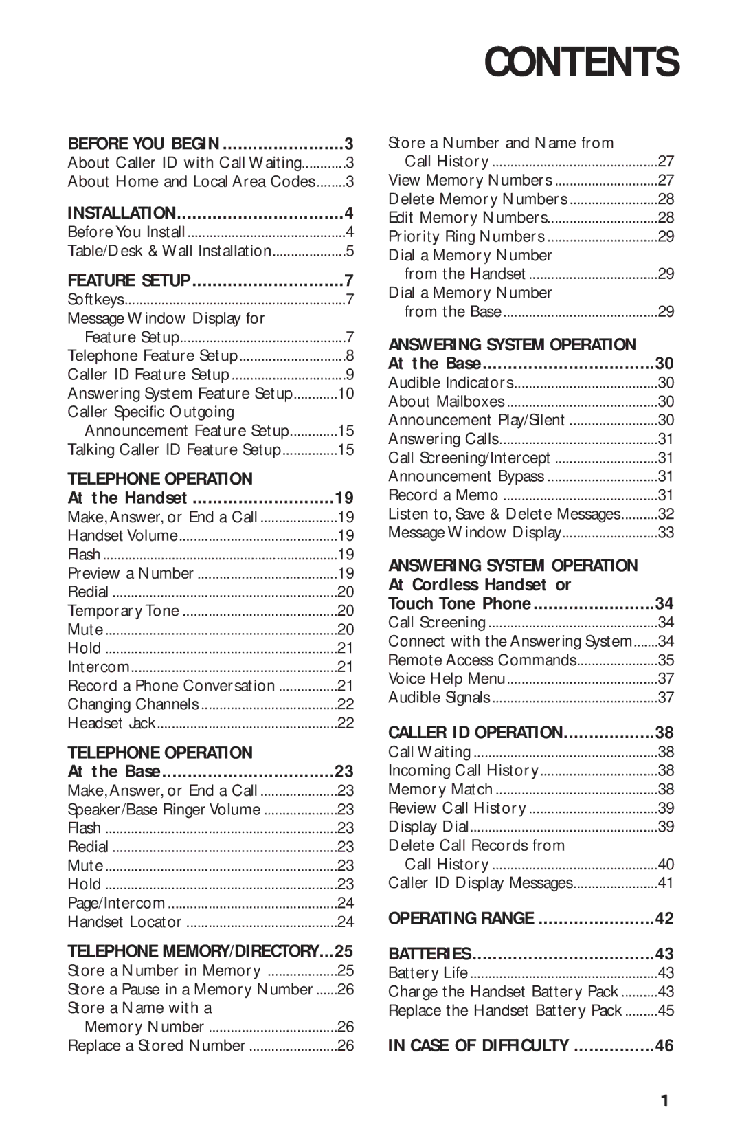 AT&T 900 MHz user manual Contents 