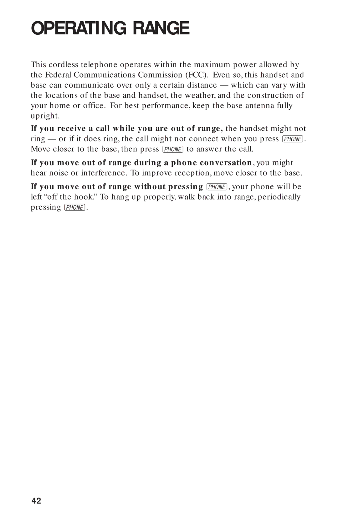 AT&T 900 MHz user manual Operating Range 