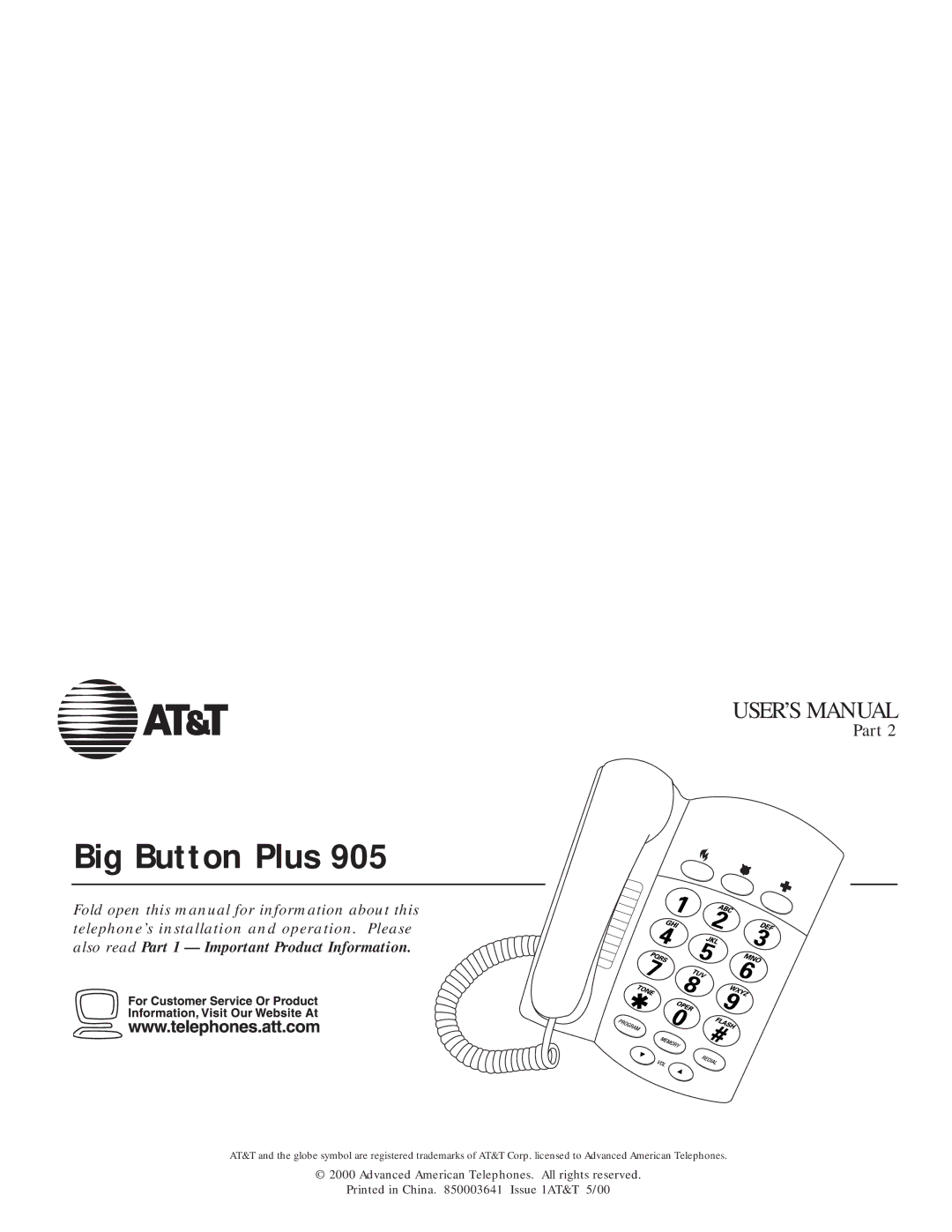 AT&T 905 user manual Big Button Plus 